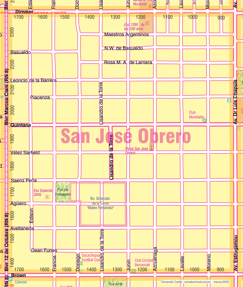 Plano del Barrio San José Obrero en Venado Tuerto