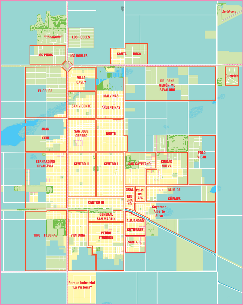 Mapa de los barrios de Venado Tuerto