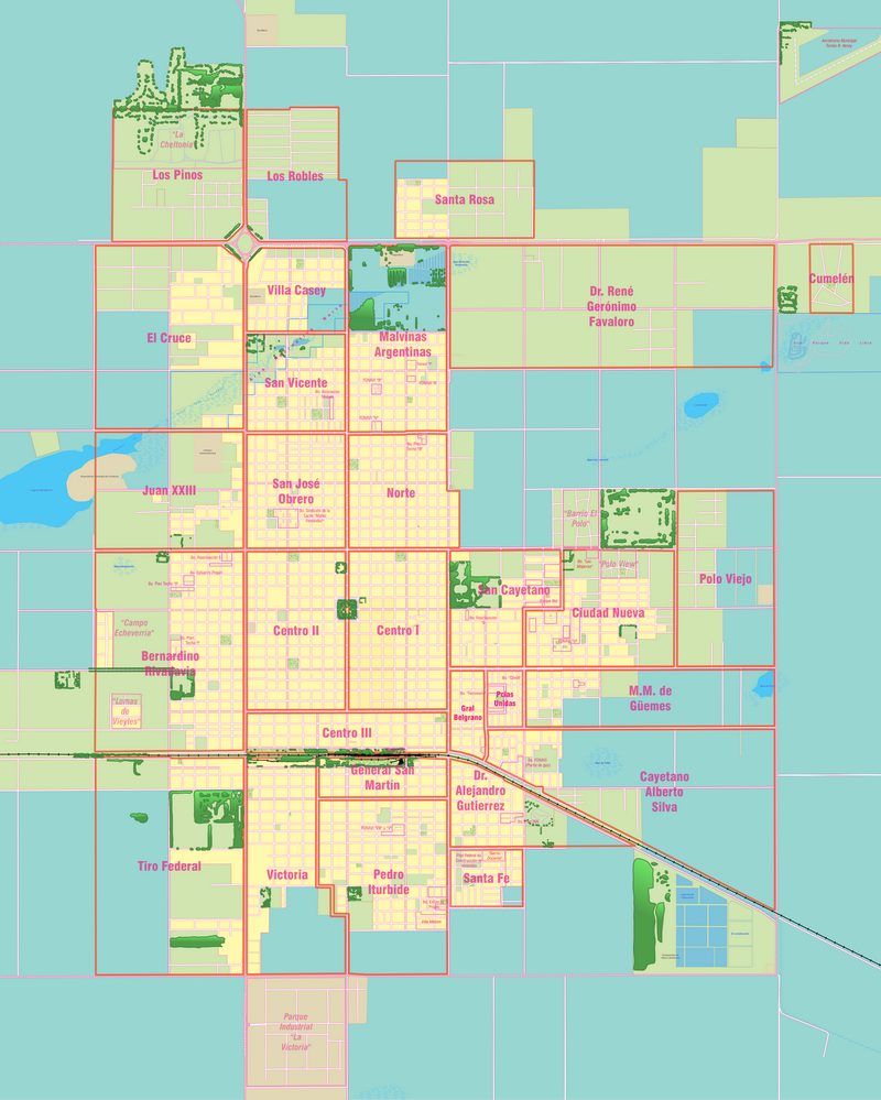 Mapa de los barrios de Venado Tuerto
